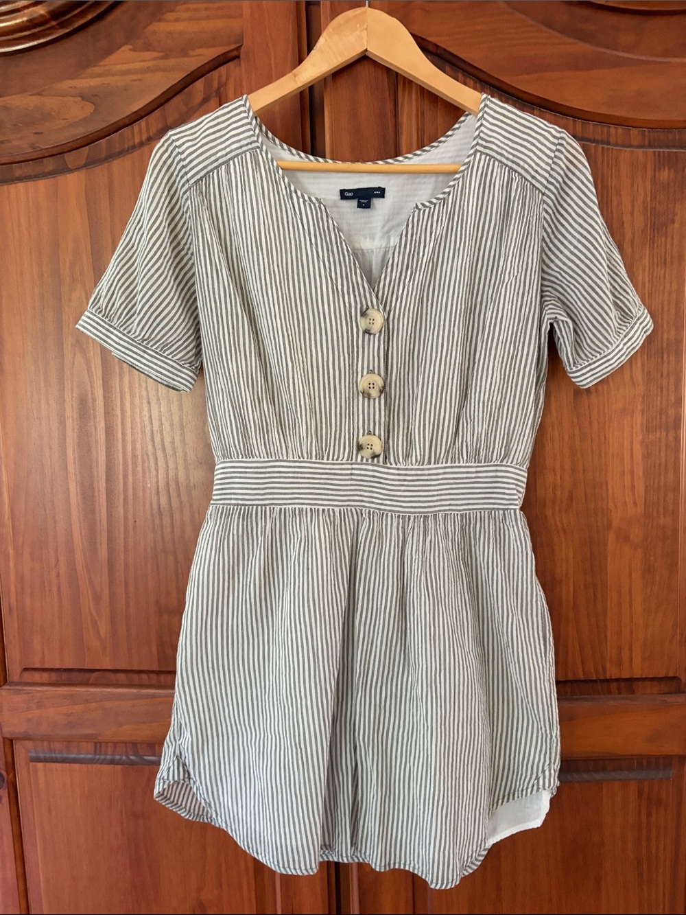 GAP Gray and White Striped Cotton Gauze Dress Size S